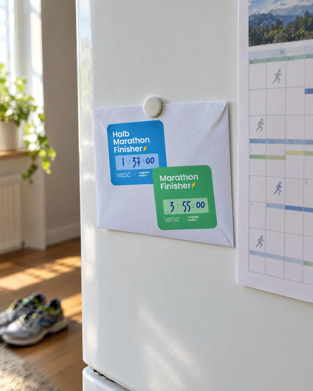 Der versiegelte Umschlag wartet am Kühlschrank bis zum Ziel (Visualisierung)
