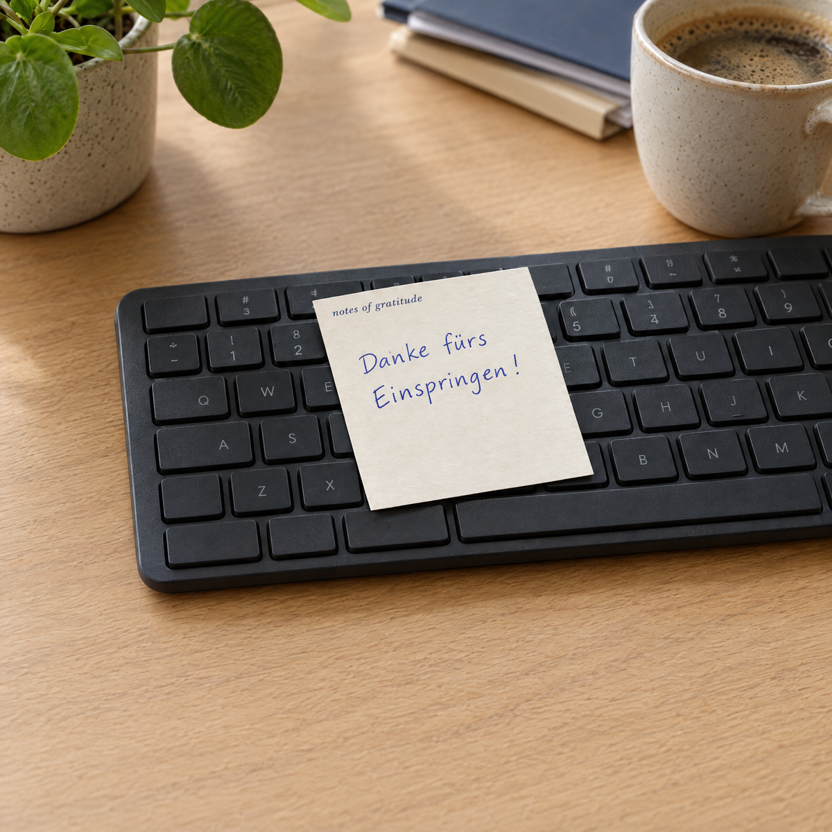 notes of gratitude auf der Tastatur: Danke fürs Einspringen (Visualisierung)