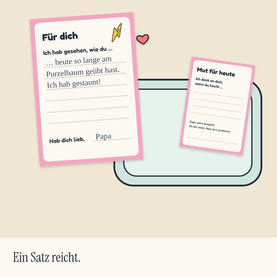 Brotdosen-Zettel mit einem Satz von Papa (Visualisierung)