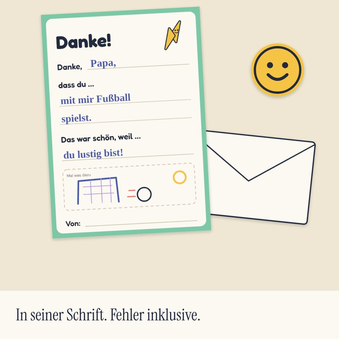 Danke-Karte, vom Kind selbst geschrieben (Visualisierung)