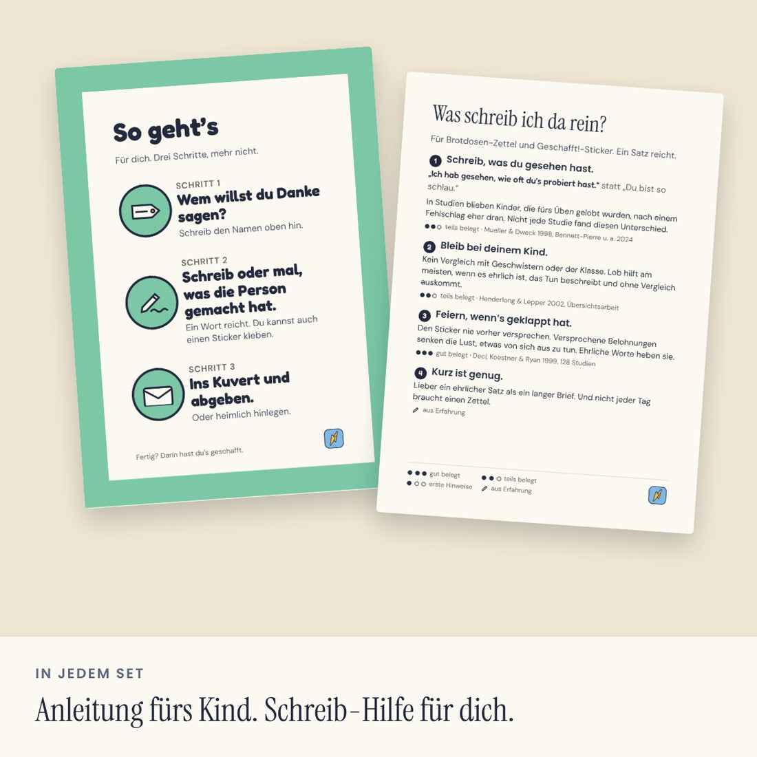 Anleitungskarte fürs Kind und Schreib-Hilfe für Eltern (Visualisierung)