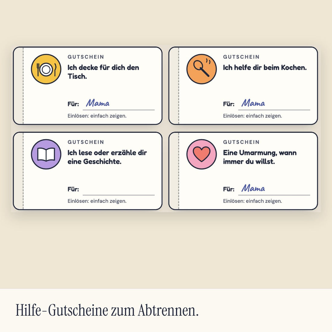 Hilfe-Gutscheine zum Abtrennen (Visualisierung)