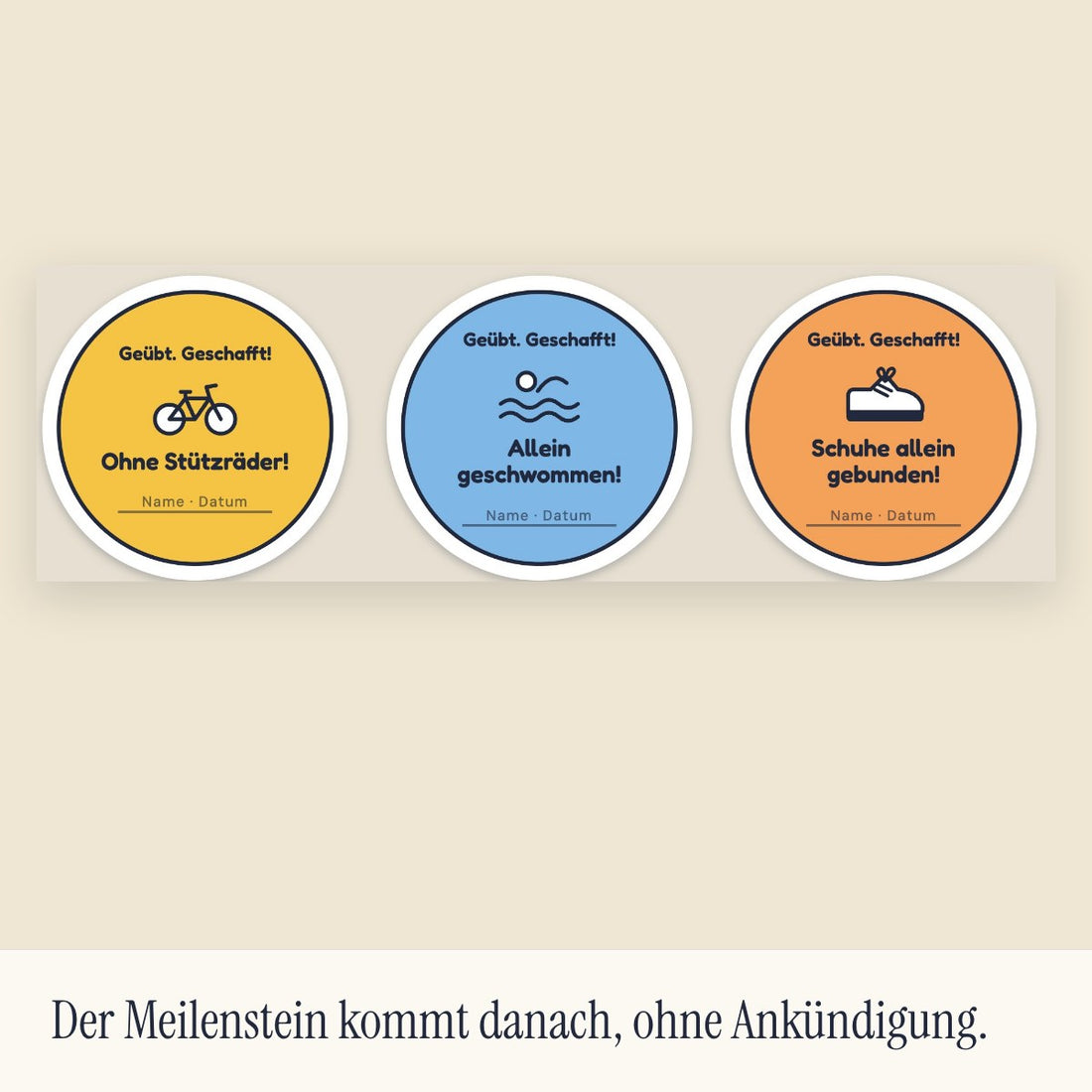 Meilenstein-Sticker „Geübt. Geschafft!“ (Visualisierung)