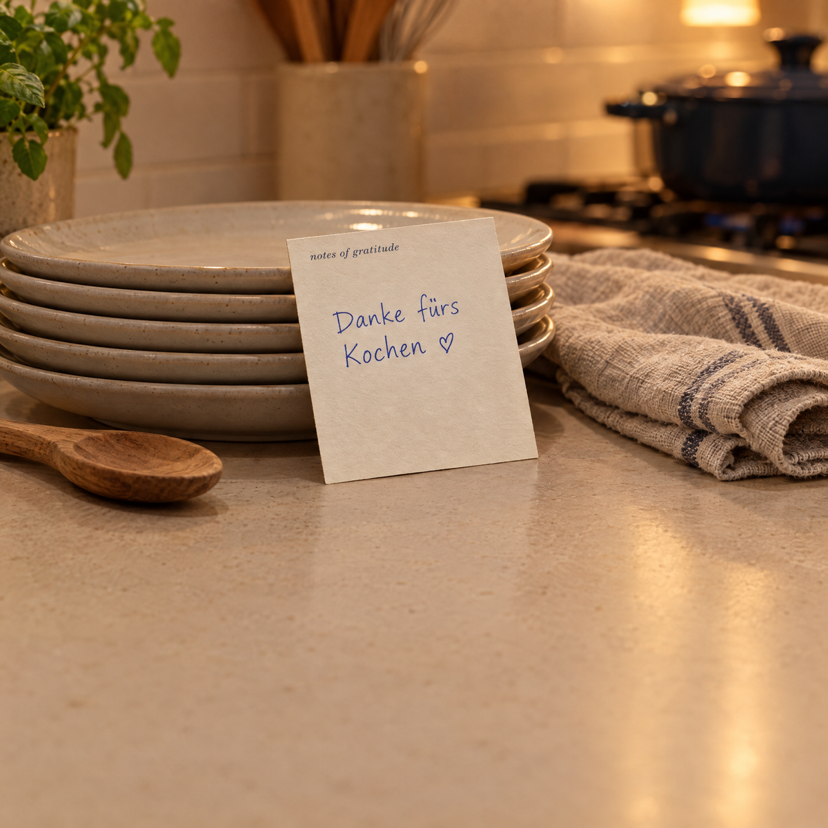 Eine Note an den Tellern: Danke fürs Kochen